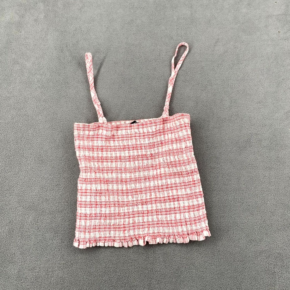 Forever 21 Cropped Top Womens S Pink Striped Ruffle Hem Spaghetti Straps Picnic